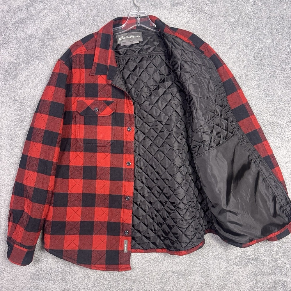 Eddie Bauer Shirt Jacket Mens XL Diamond Quilted Flannel Shacket Buffalo Plaid